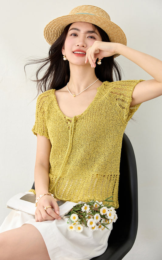 ホローニット半袖Tシャツ