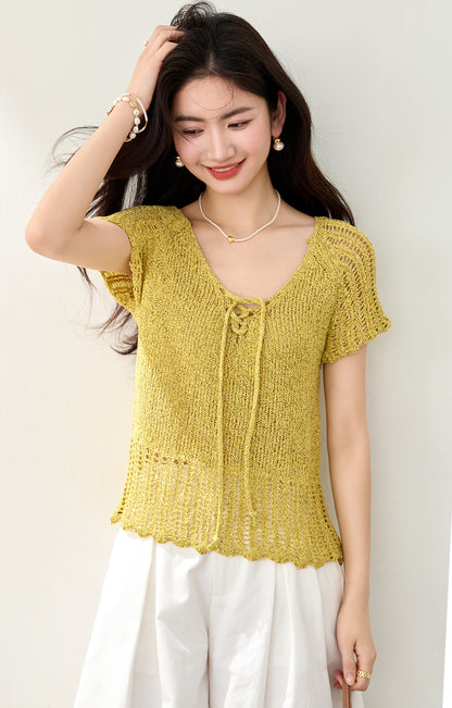 ホローニット半袖Tシャツ