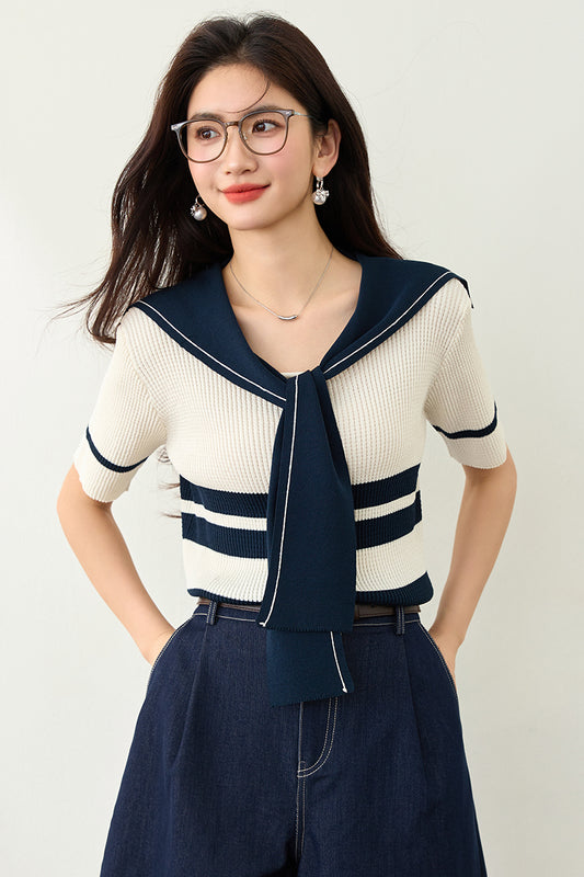 ストライプニット半袖Tシャツ