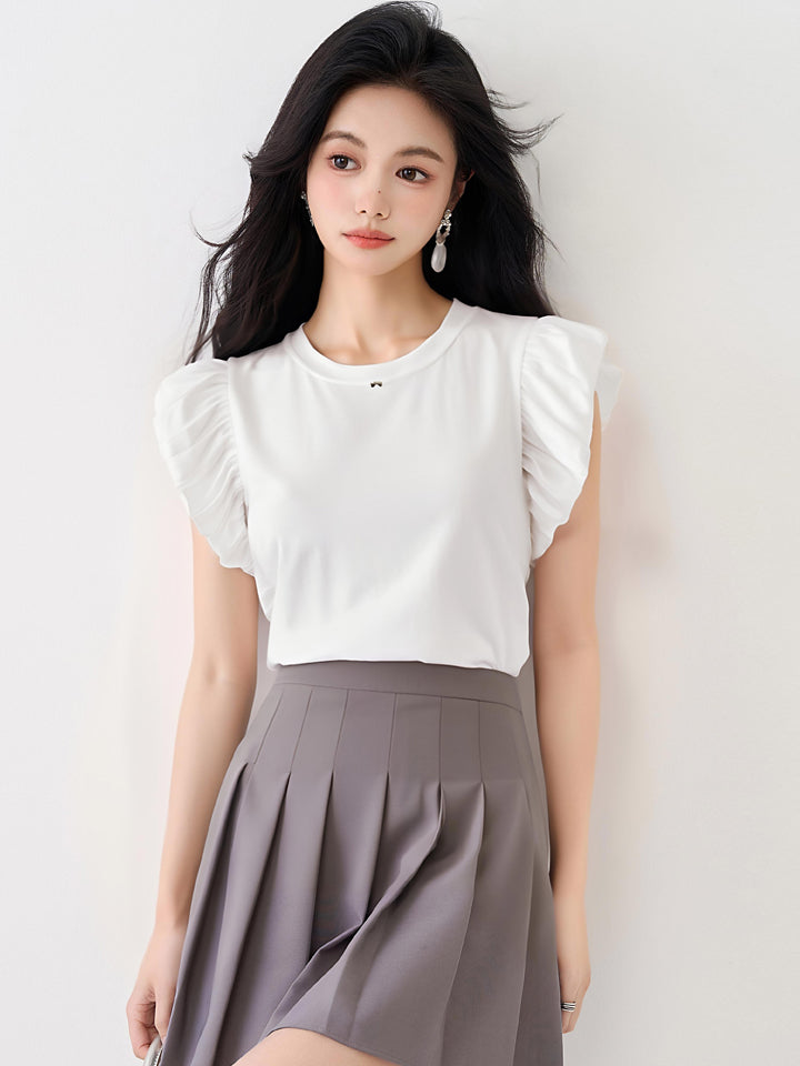 ホワイトラウンドネックシャツ