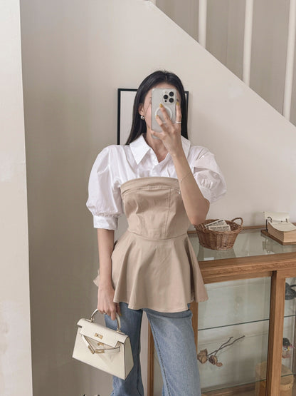 S2 マッチングフェイクツーピースシャツトップ
