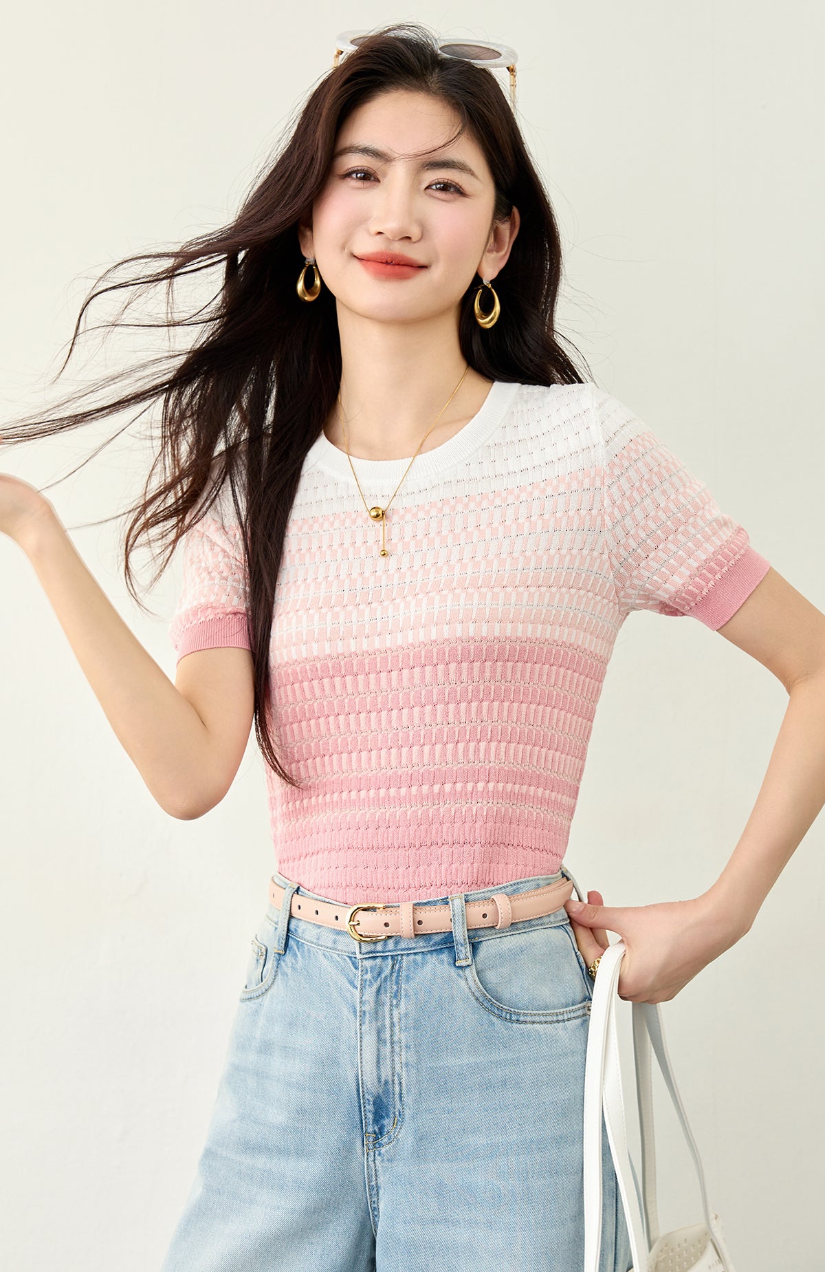 グラデーション半袖セーター