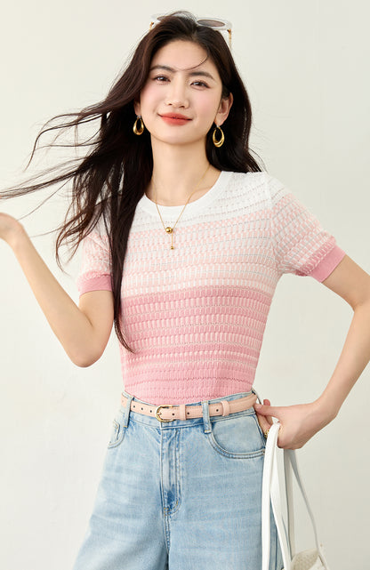 グラデーション半袖セーター