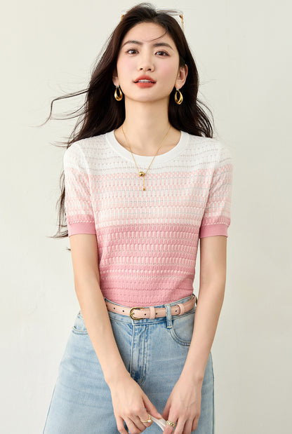 グラデーション半袖セーター