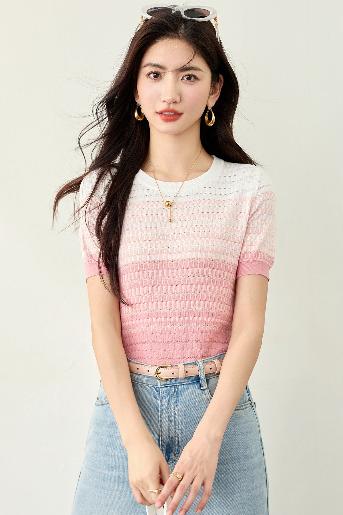 グラデーション半袖セーター