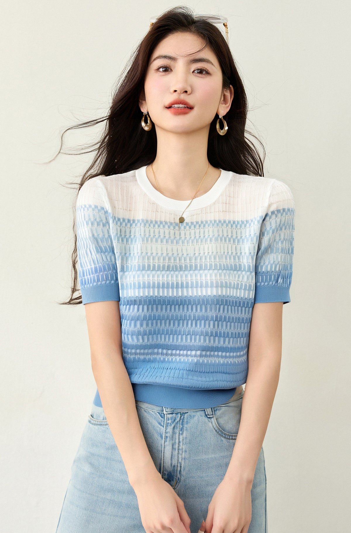 グラデーション半袖セーター