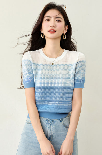 グラデーション半袖セーター