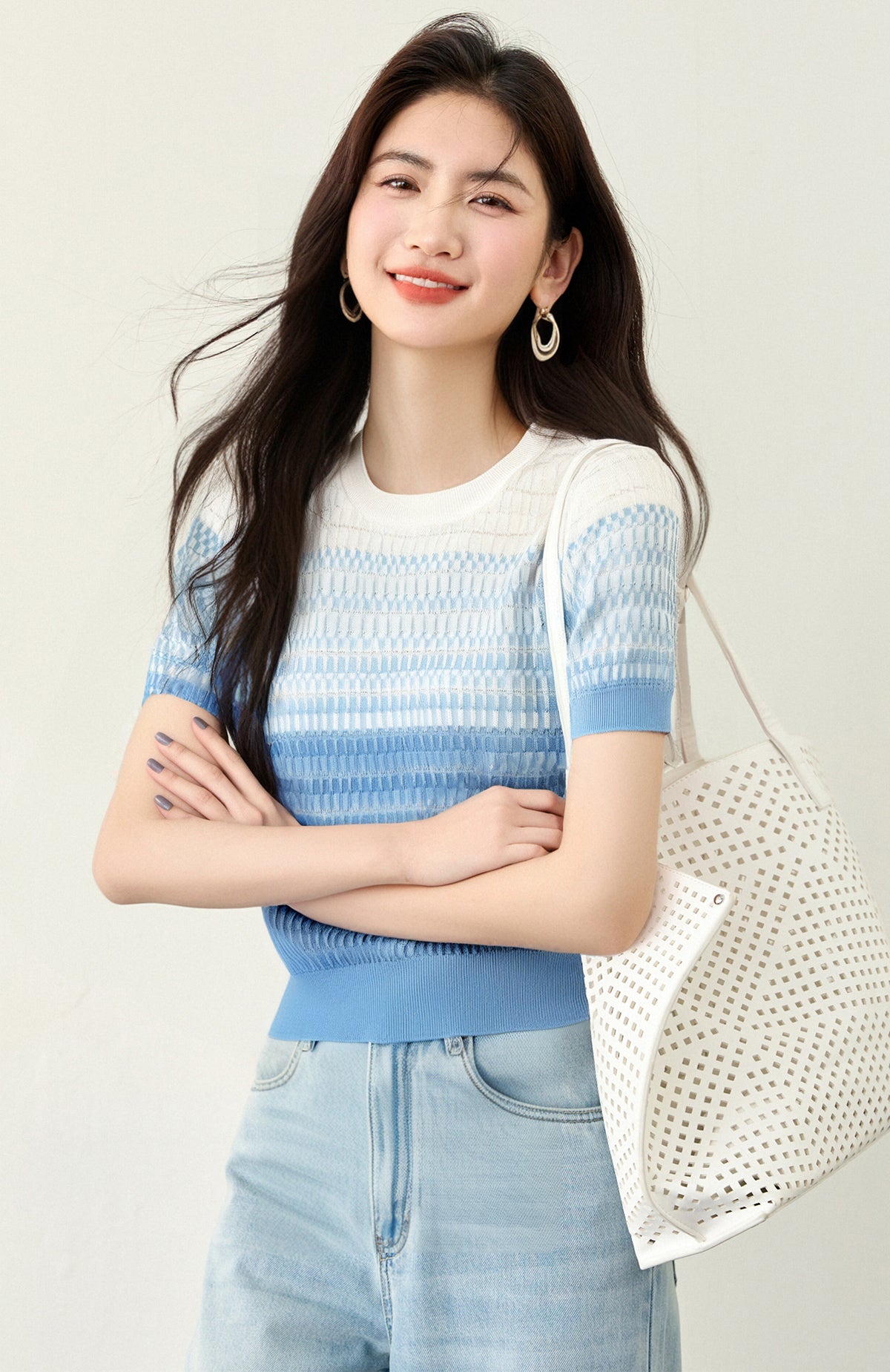 グラデーション半袖セーター