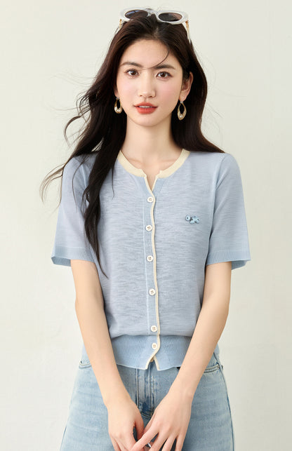 半袖ストライプニット