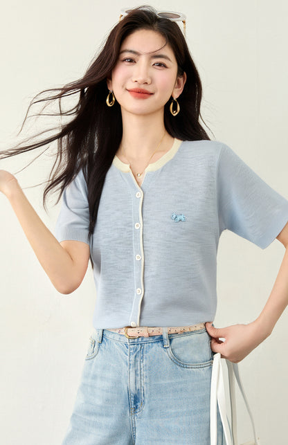 半袖ストライプニット