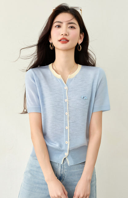 半袖ストライプニット