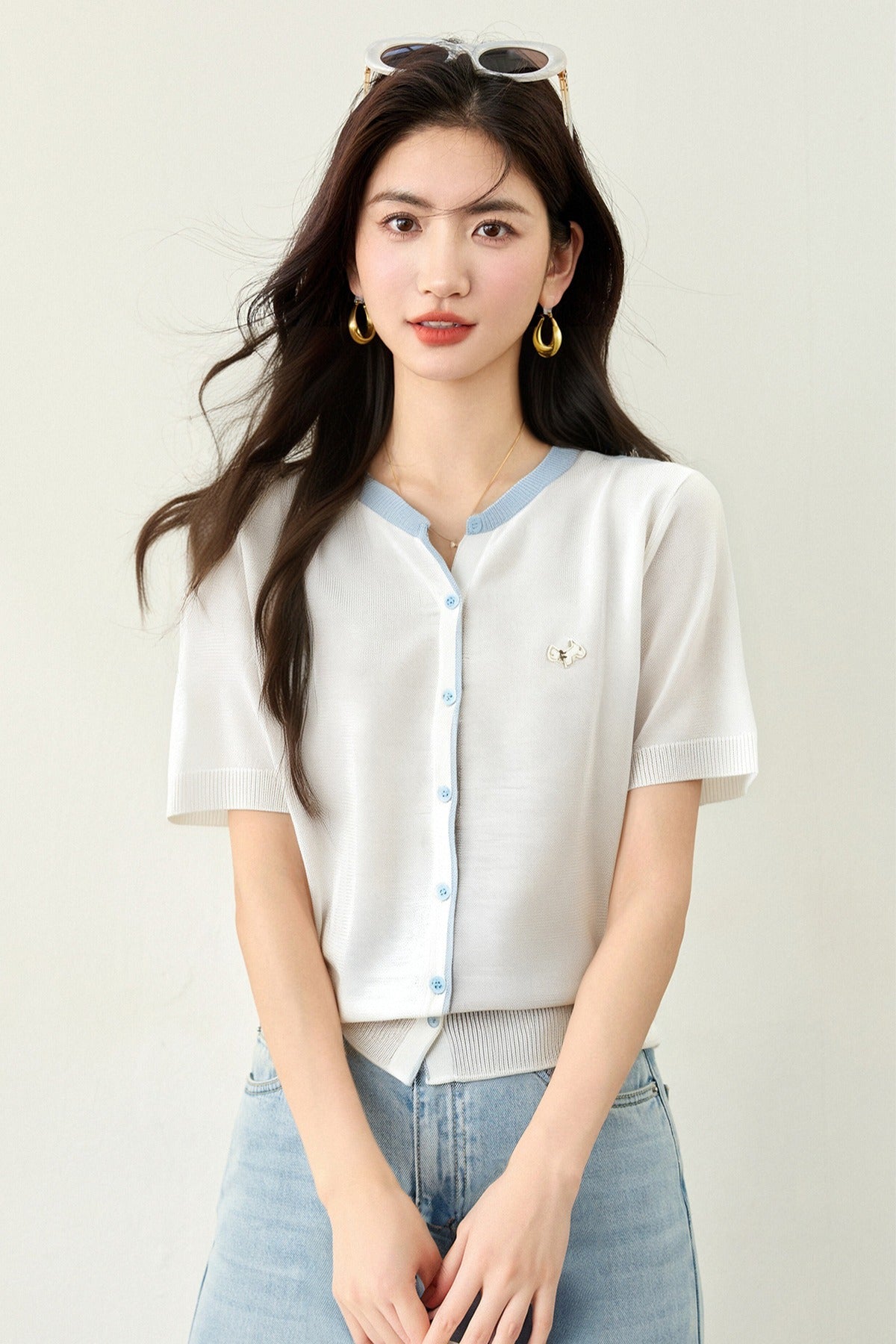 半袖ストライプニット