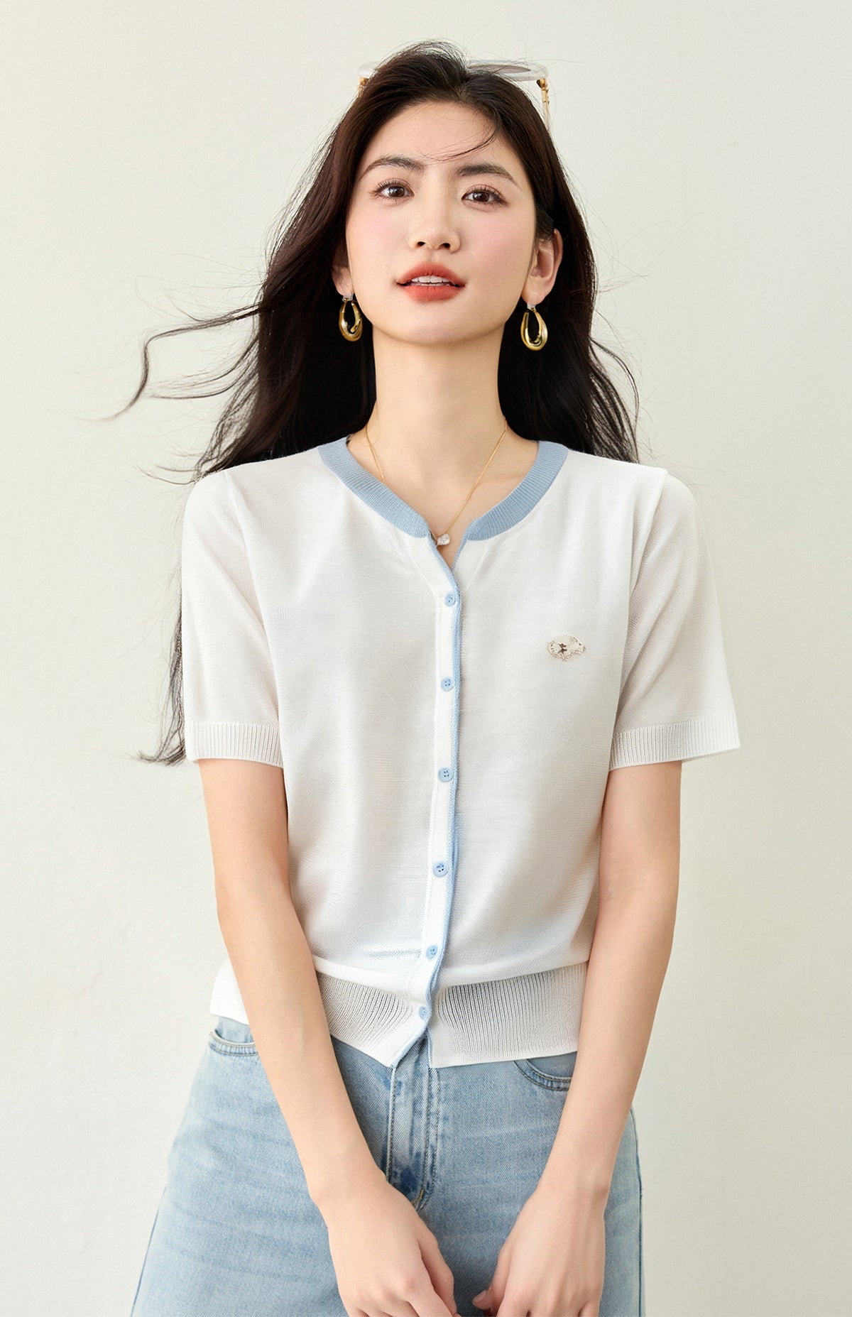 半袖ストライプニット