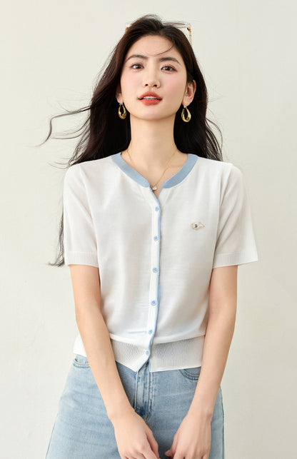 半袖ストライプニット