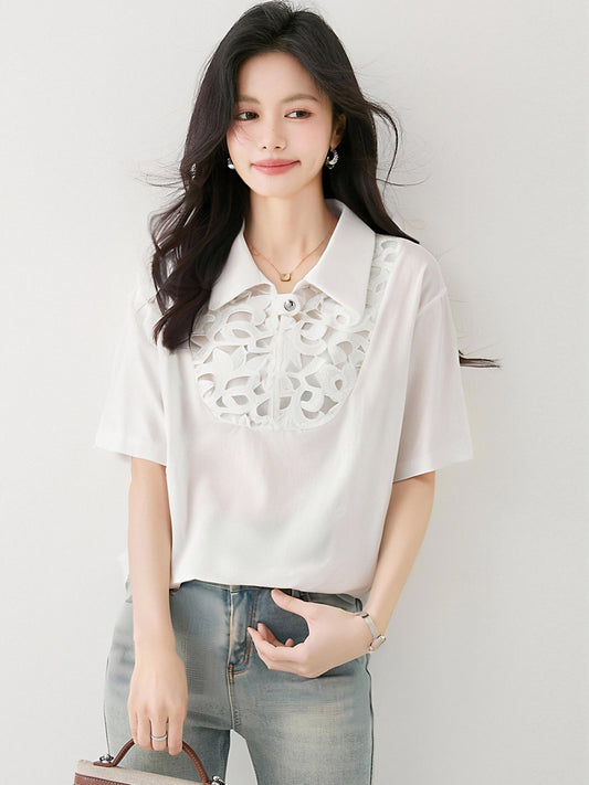 ウエスタンスタイルの白半袖シャツ