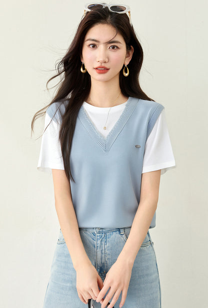 ラウンドネックカートゥーン半袖セーター