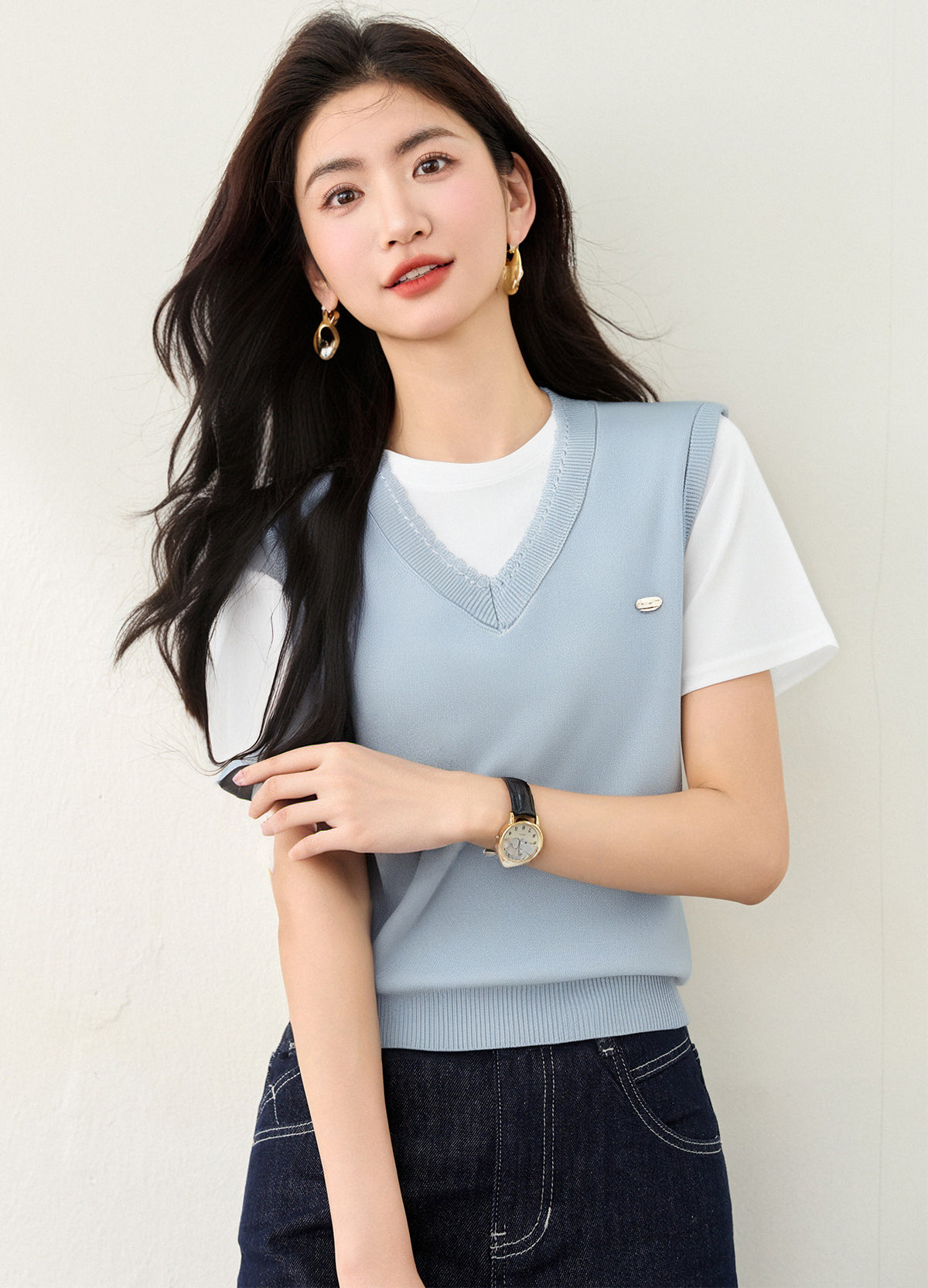 ラウンドネックカートゥーン半袖セーター