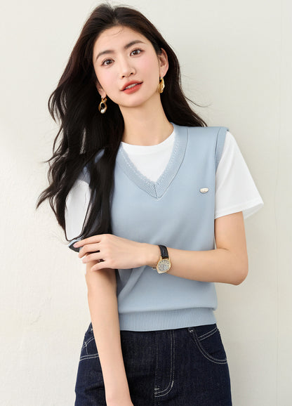 ラウンドネックカートゥーン半袖セーター