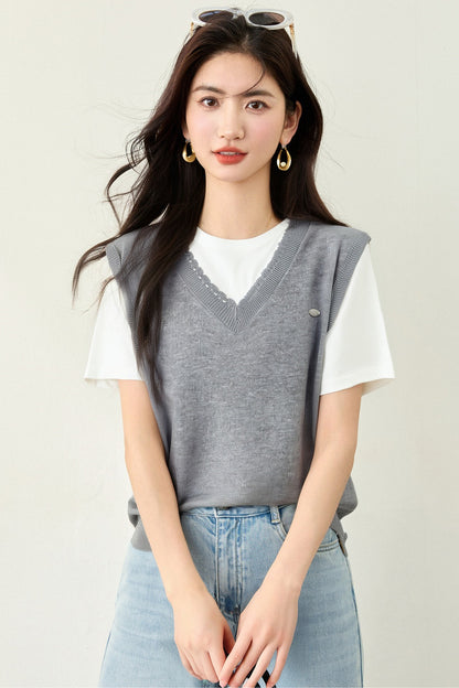 ラウンドネックカートゥーン半袖セーター