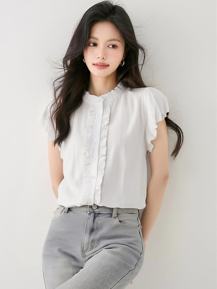 韓国製カラージャカード半袖シャツ