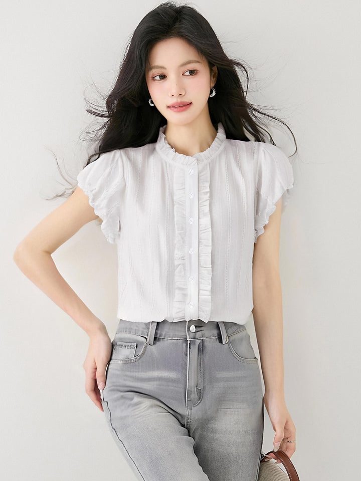 韓国製カラージャカード半袖シャツ