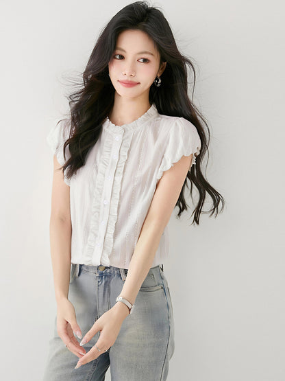 韓国製カラージャカード半袖シャツ