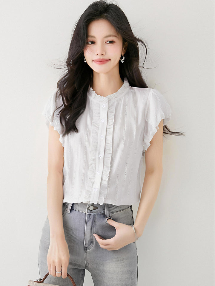 韓国製カラージャカード半袖シャツ