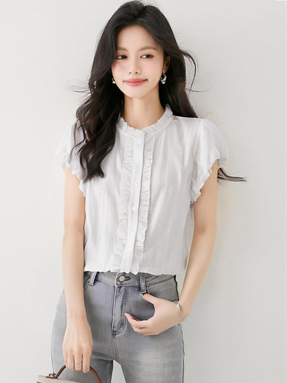 韓国製カラージャカード半袖シャツ