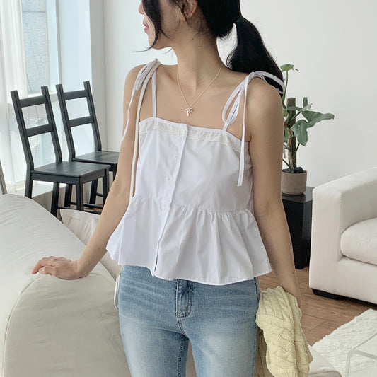 広いレースレースアップキャミソールシャツ