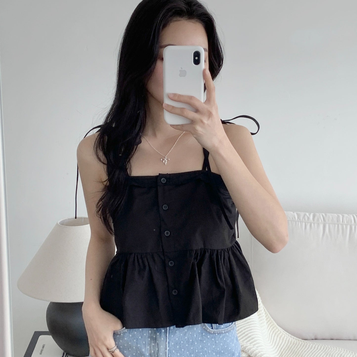 広いレースレースアップキャミソールシャツ