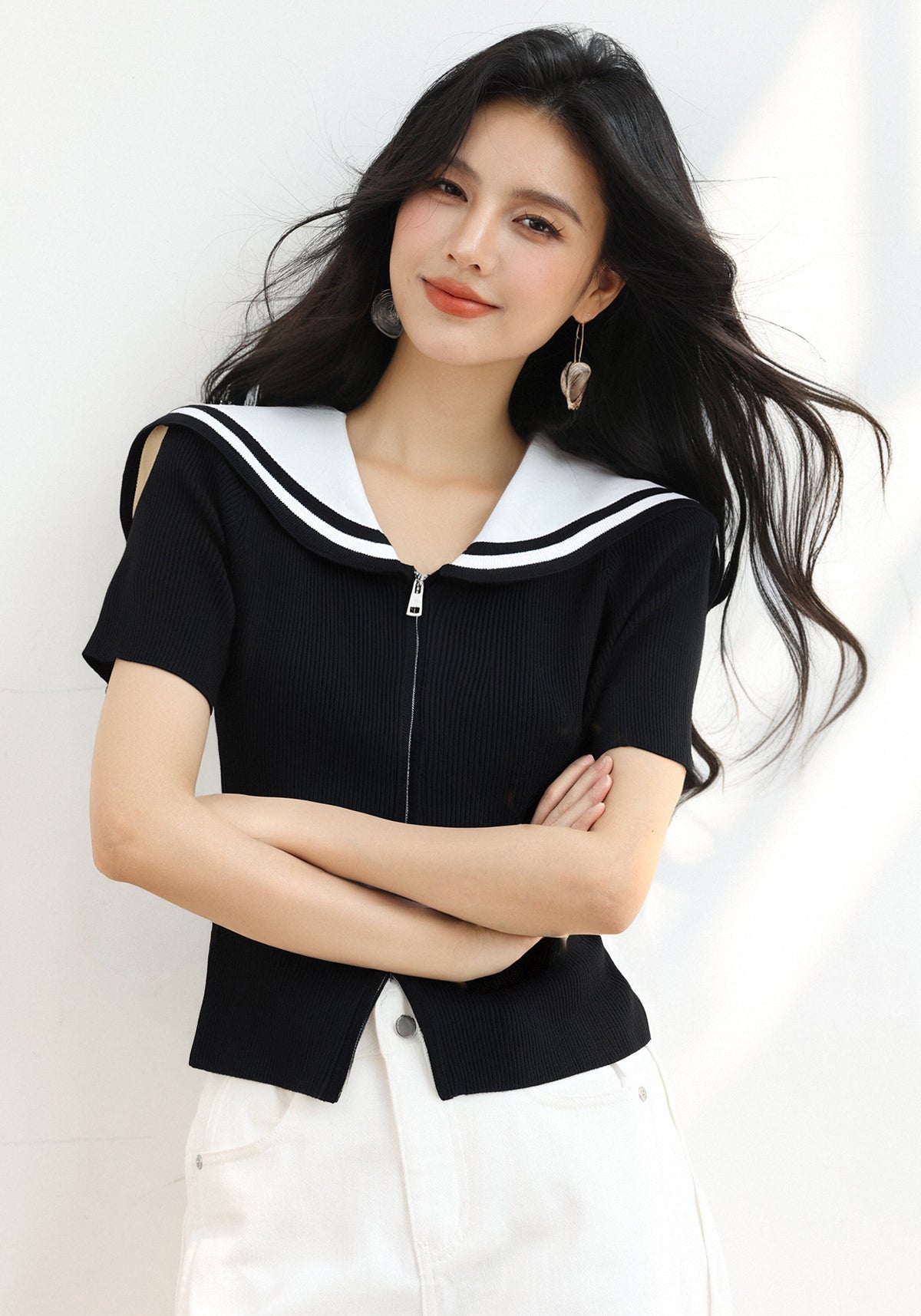 ネイビーカラースリムフィットスリム