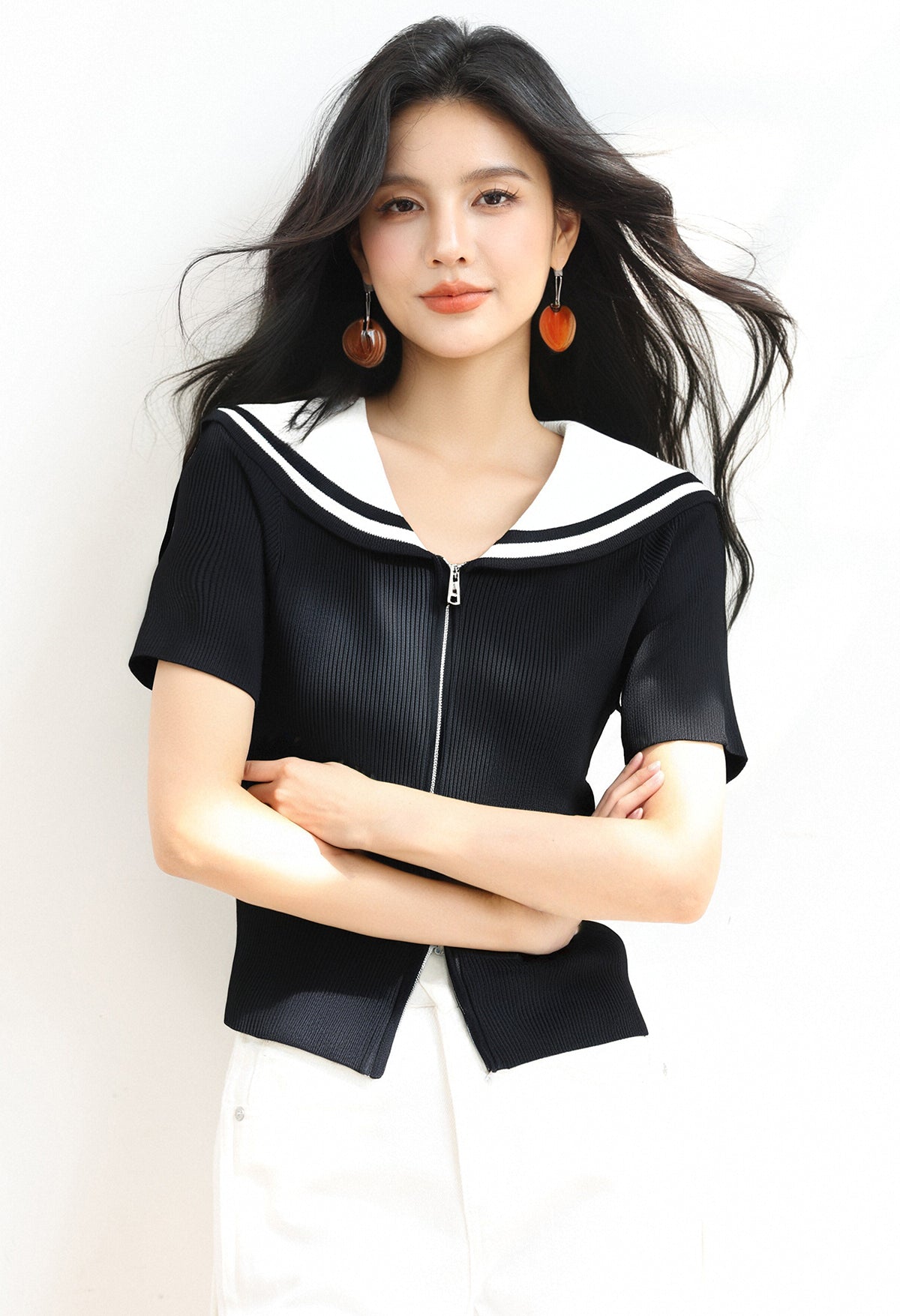 ネイビーカラースリムフィットスリム