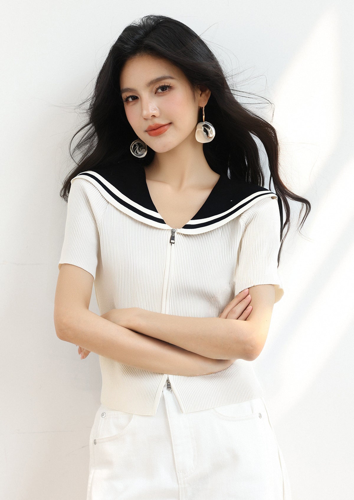 ネイビーカラースリムフィットスリム