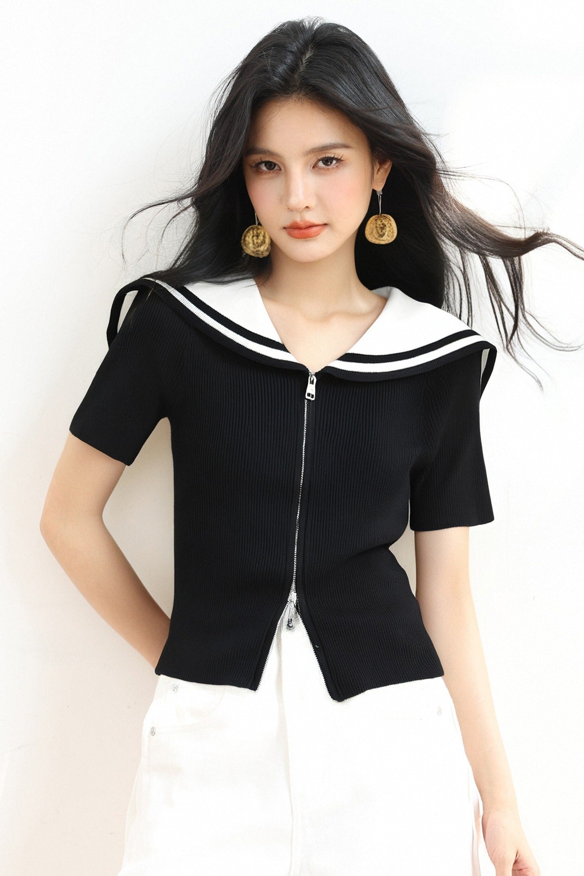 ネイビーカラースリムフィットスリム