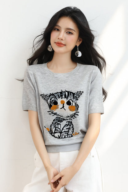 韓国猫半袖Tシャツ