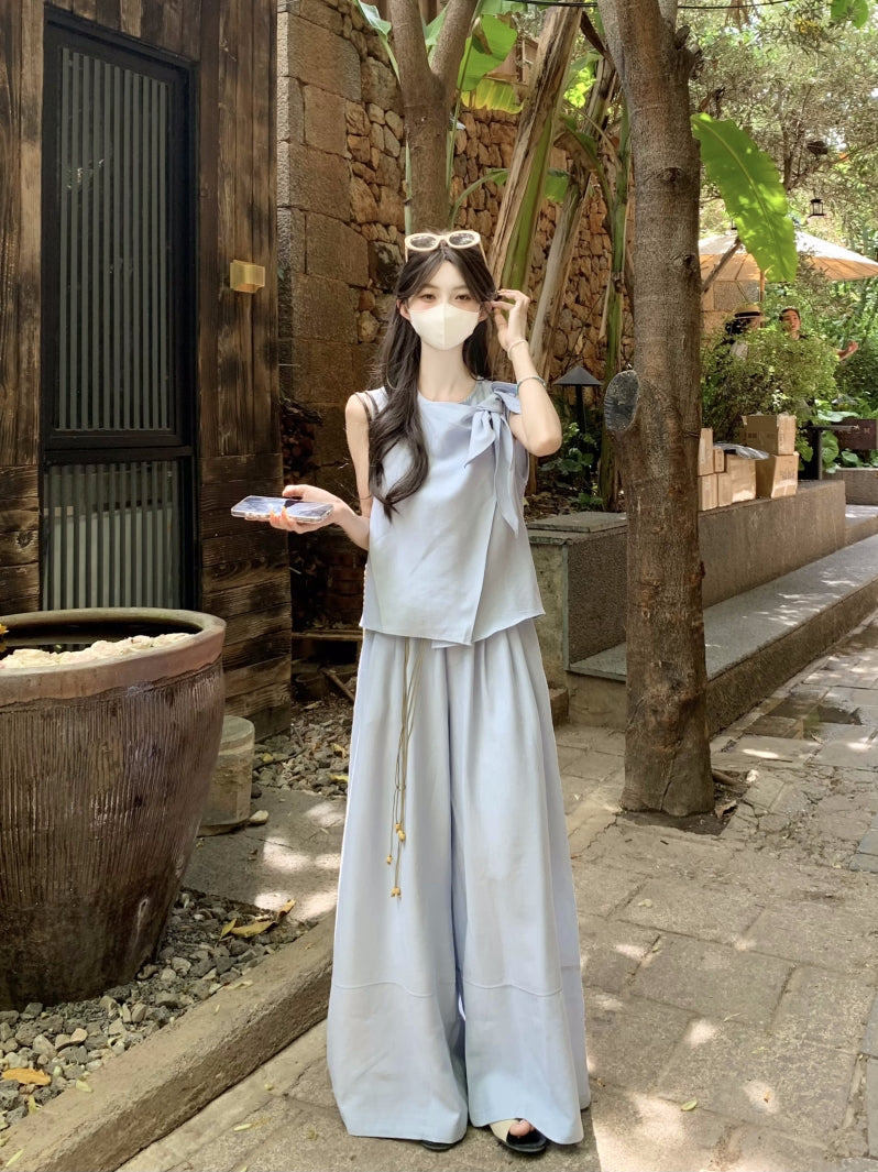 韓国リボンロングツーピースセット