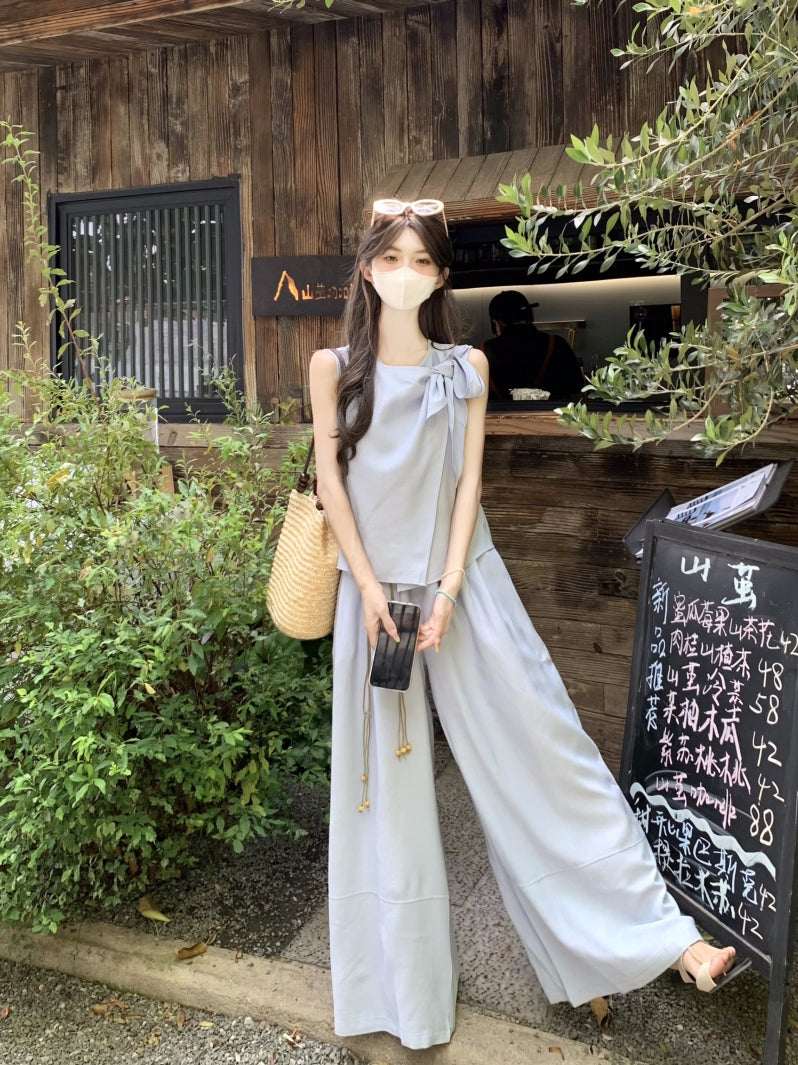 韓国リボンロングツーピースセット