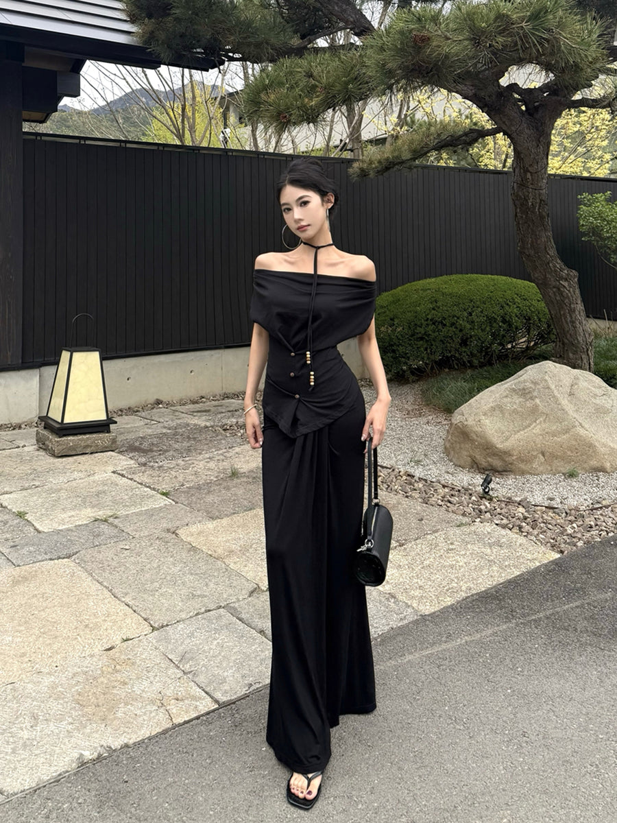 斜めショルダートップ +ヒップカバースカート