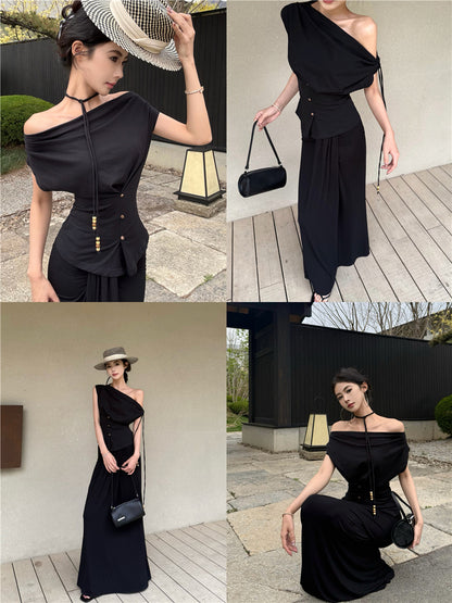 斜めショルダートップ +ヒップカバースカート