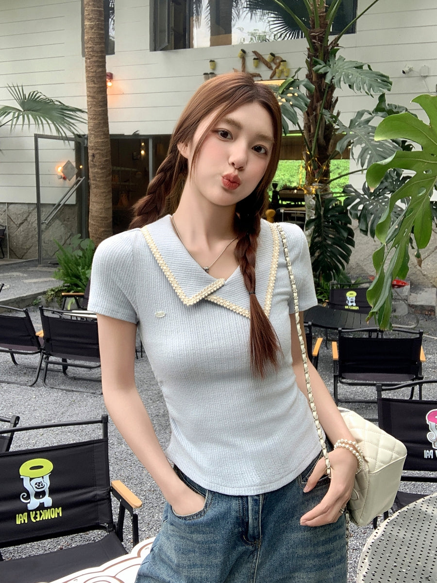 イレギュラーラペル半袖Tシャツ