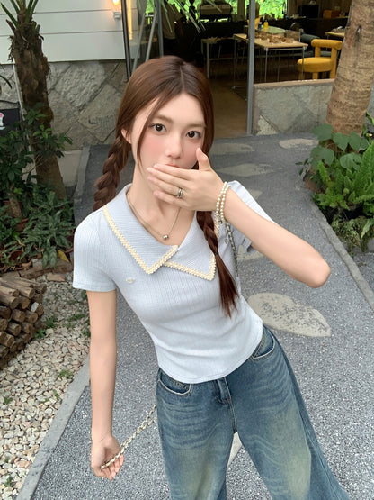 イレギュラーラペル半袖Tシャツ