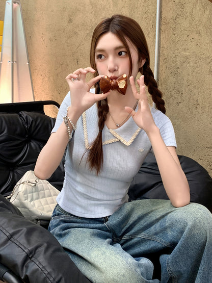 イレギュラーラペル半袖Tシャツ