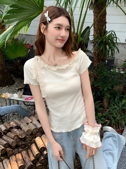 斜めショルダークロップトップ