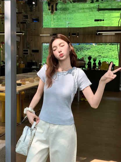 斜めショルダークロップトップ