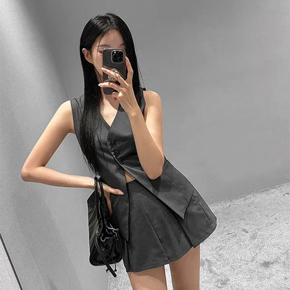 Vネックスーツベストスカートセット