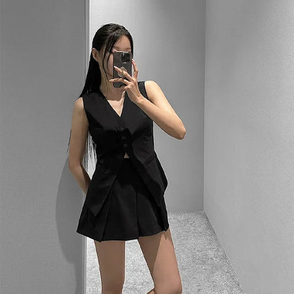 Vネックスーツベストスカートセット