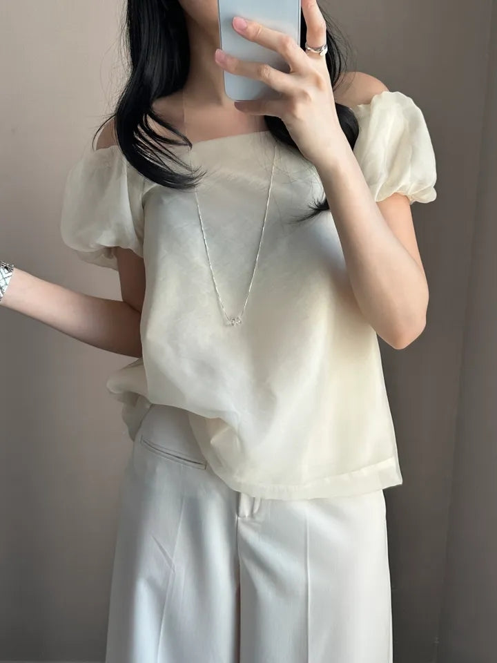 韓国夏フレンチファッションシフォンシャツ