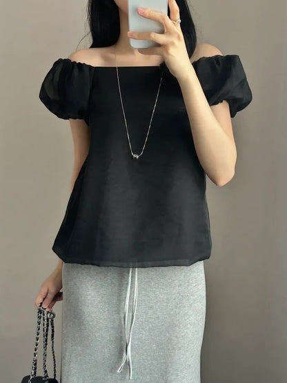 韓国夏フレンチファッションシフォンシャツ