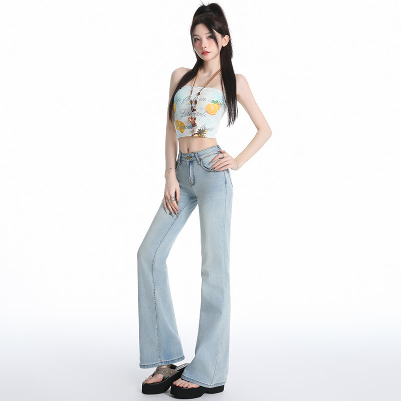 レトロローウエストのホットフレアパンツ