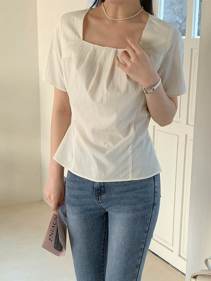 スクエアネック半袖オールマッチシャツ